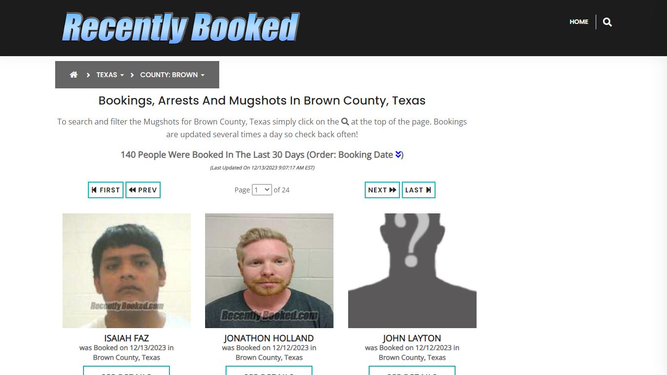 Recent bookings, Arrests, Mugshots in Brown County, Texas - Recently Booked