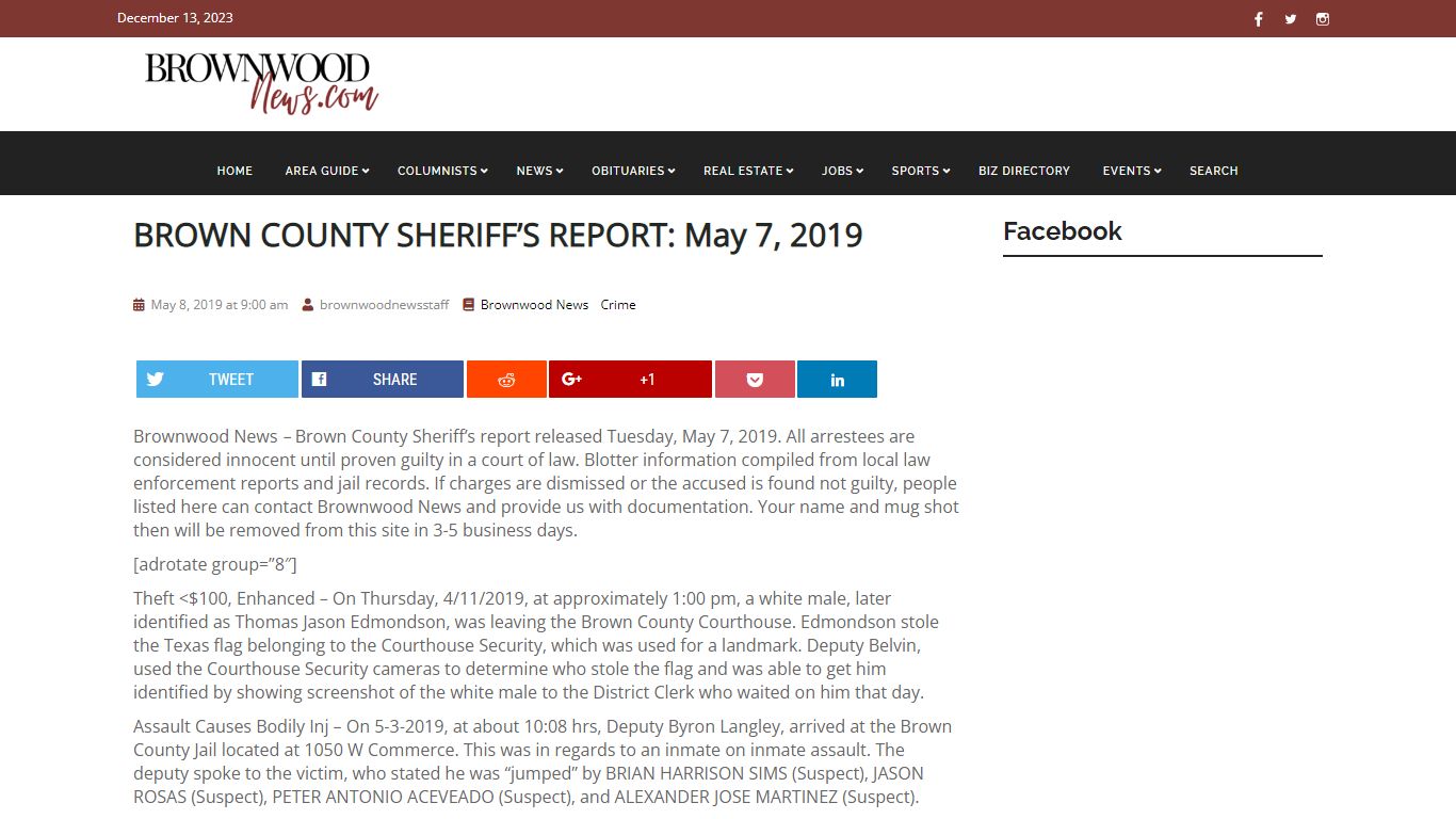 BROWN COUNTY SHERIFF'S REPORT: May 7, 2019 | Brownwood News